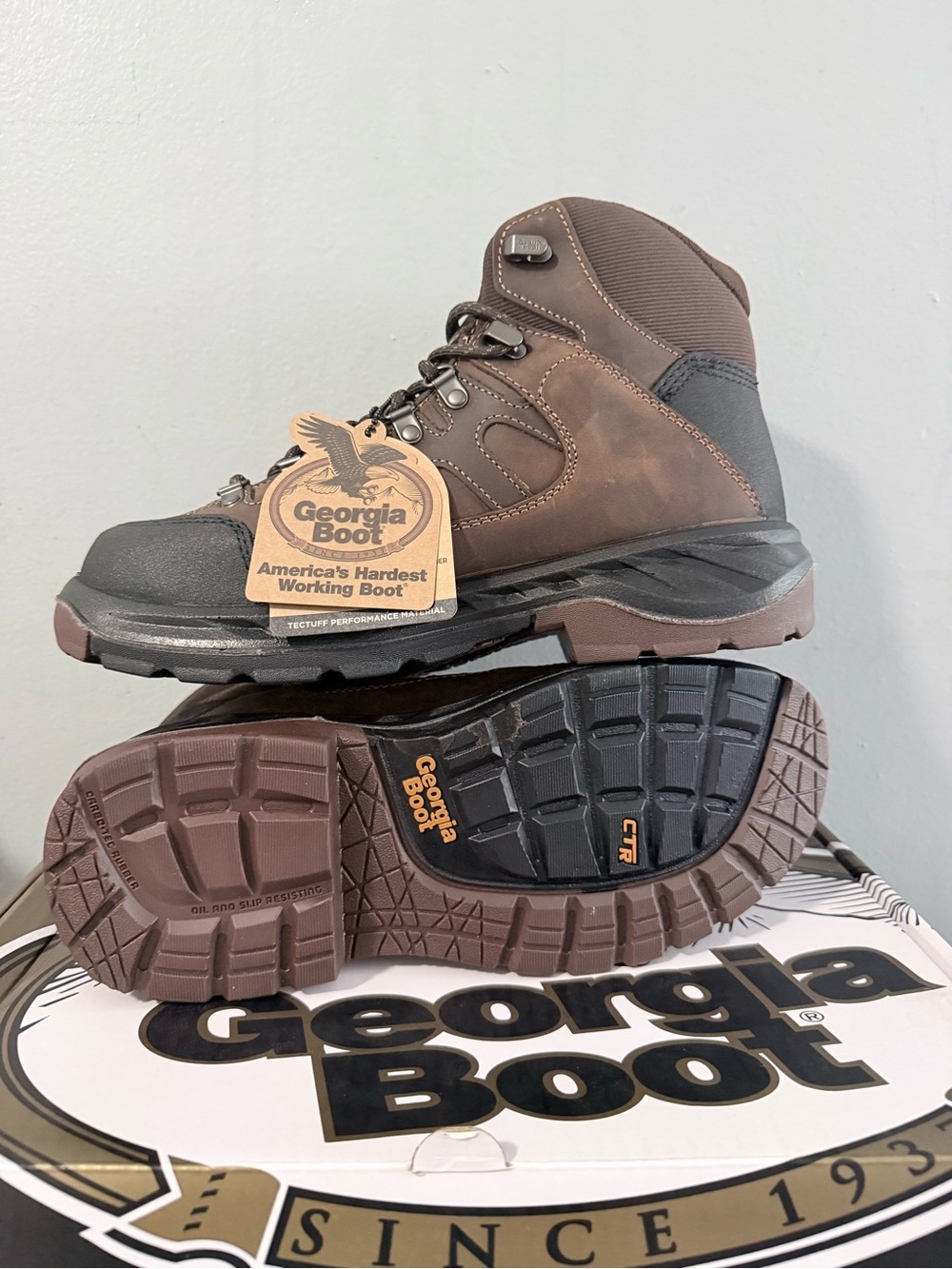 Georgia Boot Brown Leather Men's Work Boots - Picture 3 of 6